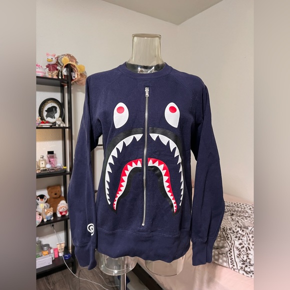 Bape crewneck sweatshirt with zipper detail - Picture 1 of 8